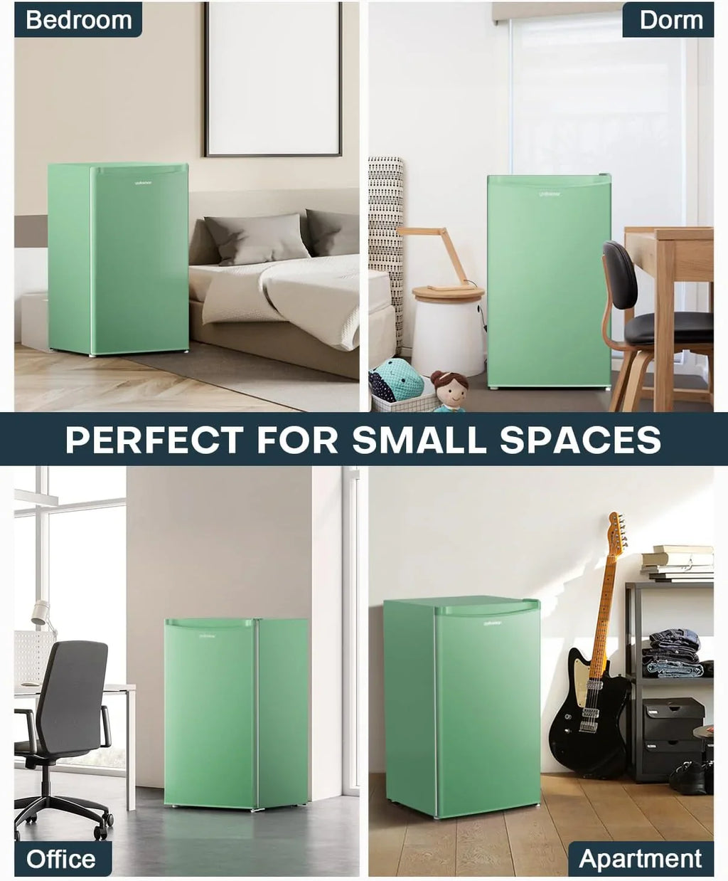 Upstreman 3.2 Cu.Ft Mini Fridge with Freezer, Single Door Mini Fridge, Dorm Fridge, Adjustable Thermostat, Mini Refrigerator for Bedroom, Office, Dorm, Black-BR321