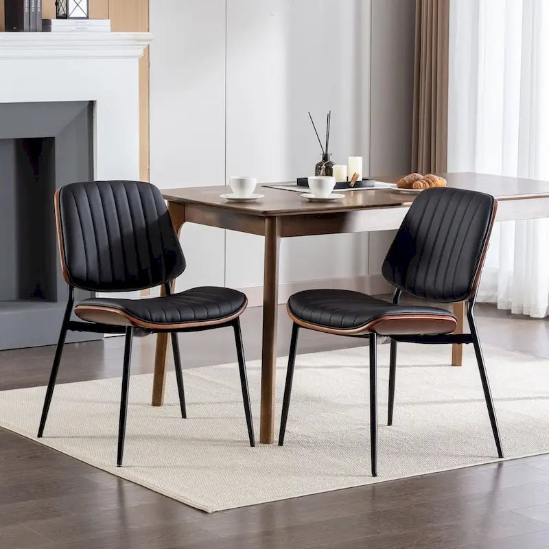 Set of 2 Retro Linen Dining Chairs with Bentwood Backs and Metal Legs