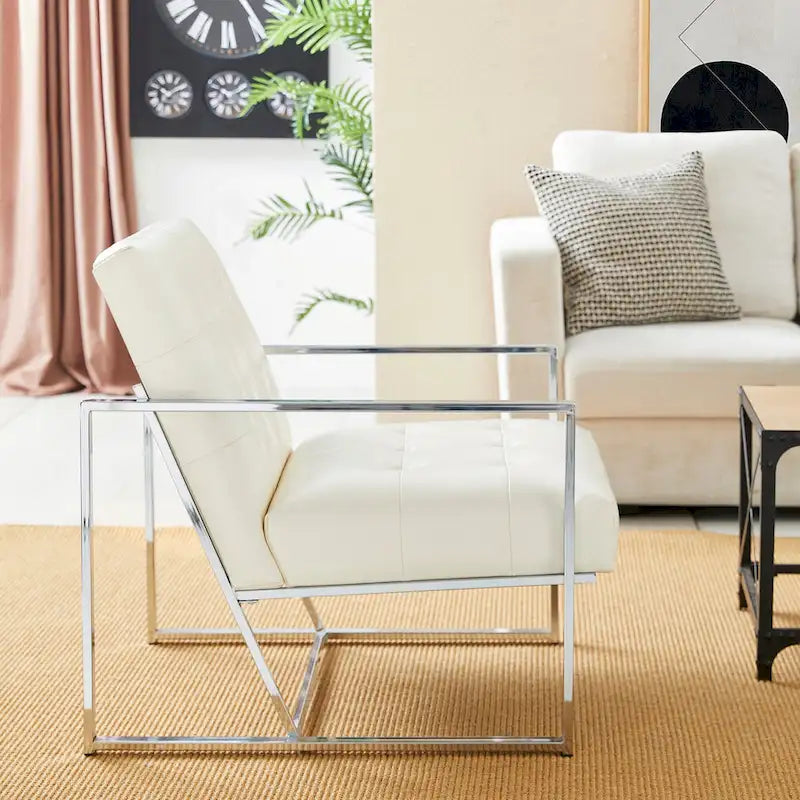Glitzhome Set of 2 Mid-Century Tufted Accent Chairs in 29.25W PU Leather