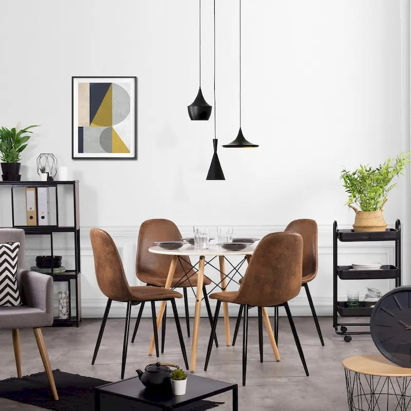 HomyLin Set of 4 Suede Dining Chairs with Black Metal Legs - Stylish Side Accent Chairs