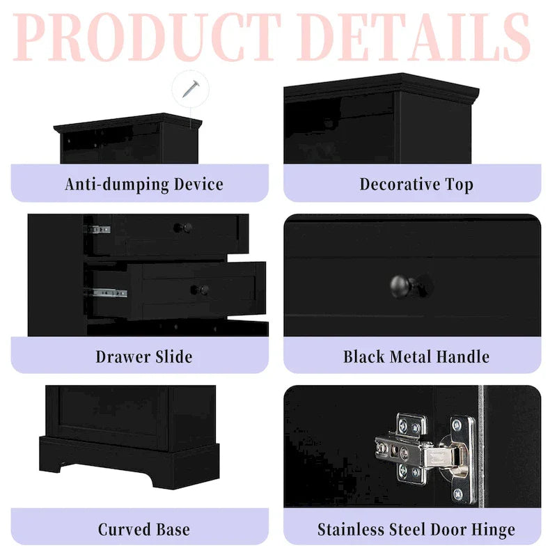 Merax Vertical Bathroom Storage Cabinet with 3 Drawers and Adjustable Shelves