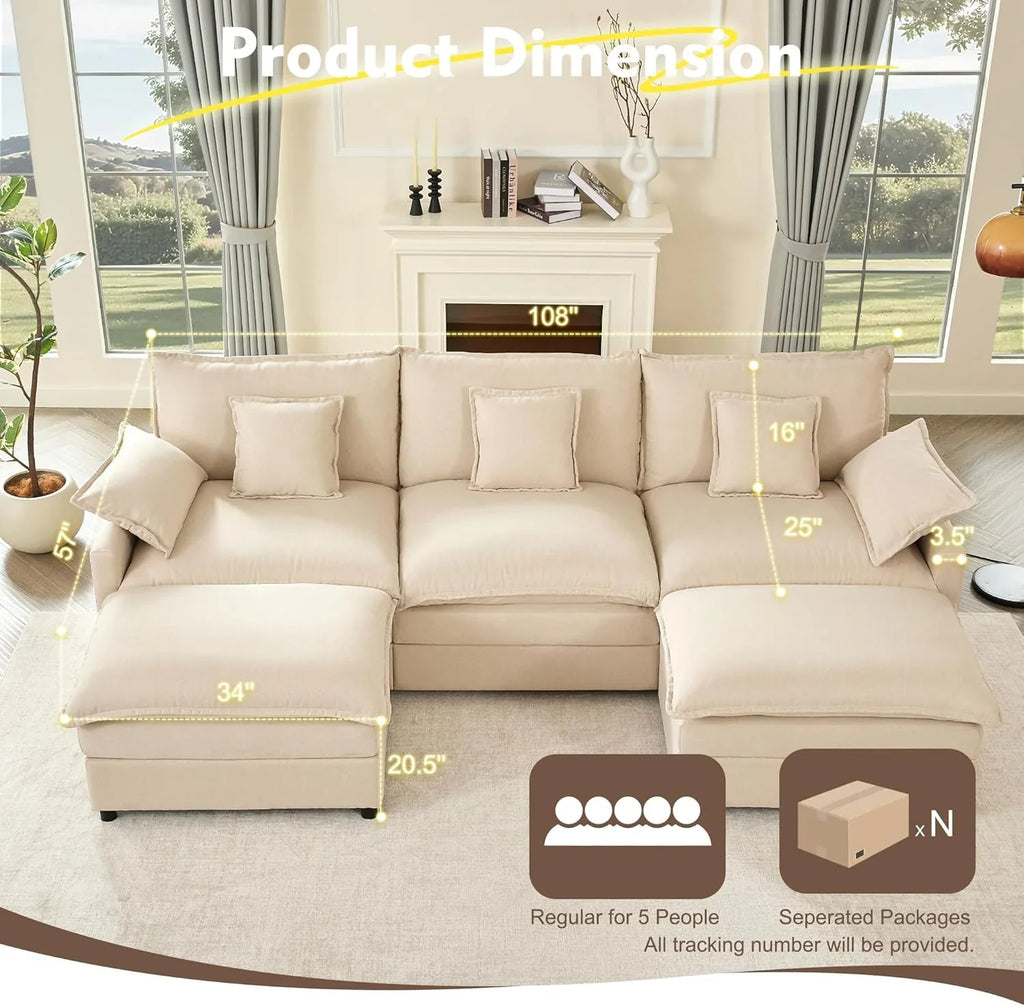 108 Inch U Shape Sofa Sectional Sofa Comfortable Cloud Sofa with Removable Footstool