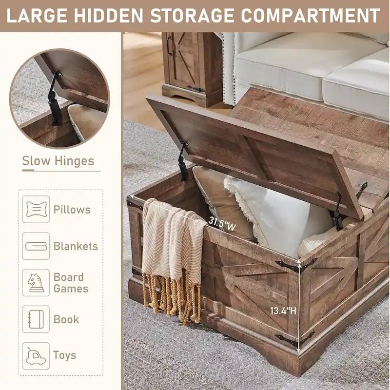 Rustic Square Wood Coffee Table for Living Room - Farmhouse Style
