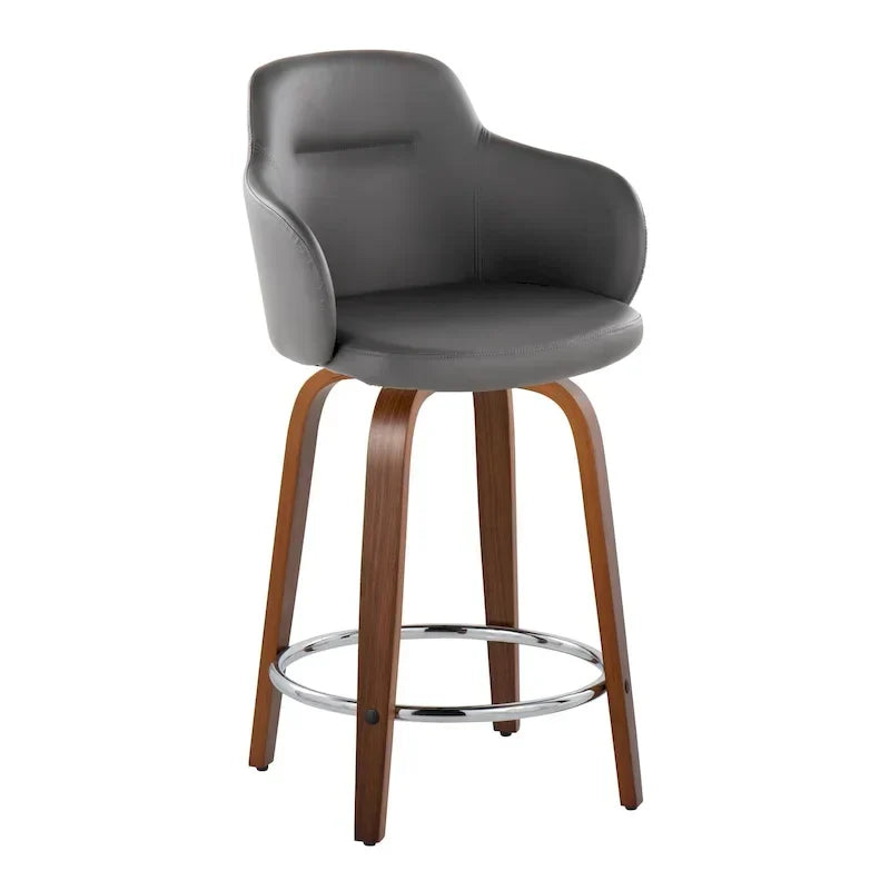 Set of 2 Carson Carrington Iglabo 24-Inch Fixed-Height Counter Stools with Bent Wood Legs and Round Footrest