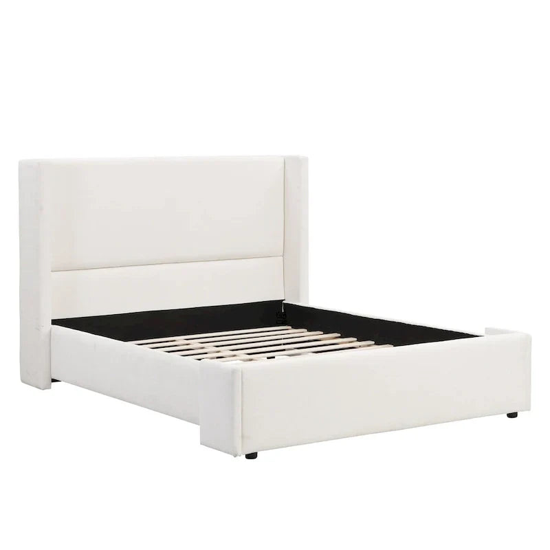 Isabella Queen White Upholstered Bed with Tall Wingback Headboard by Christopher Knight Home