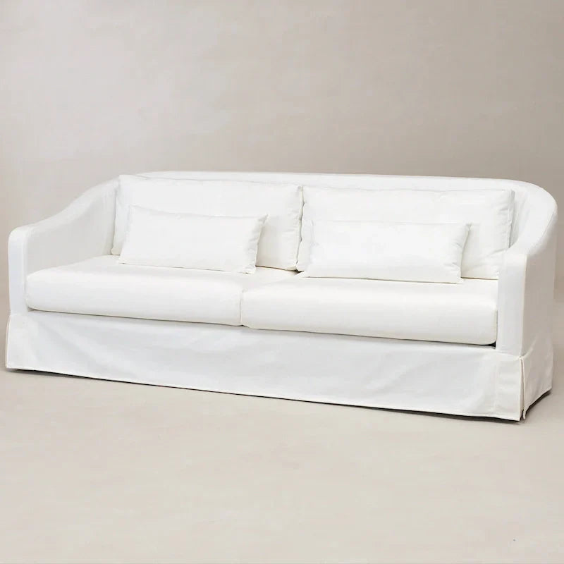 KINWELL 90W Linen Slipcovered 3-Seater Sofa with Skirt and 4 Pillows