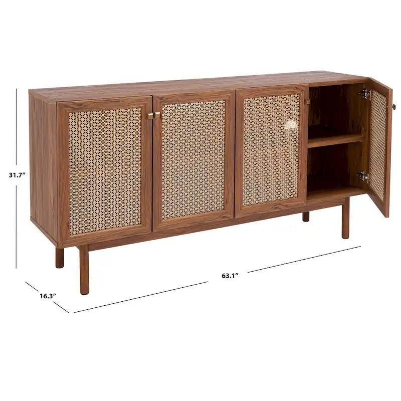 SAFAVIEH Micaela 63-Inch 4-Door Media TV Stand - Dimensions: 63.1" W x 16.3" D x 31.7" H