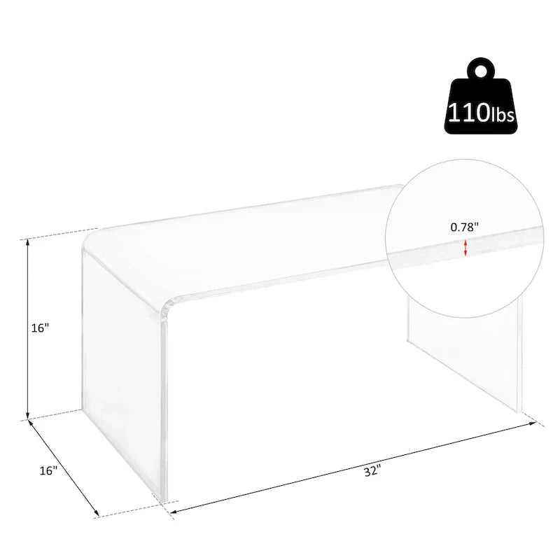 HomCom 32-Inch Long Clear Acrylic Waterfall Coffee Table - 20mm Thick Rectangle Design