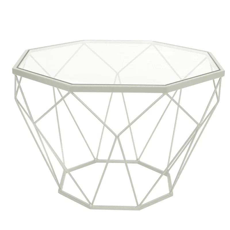Malibu 22 Modern Octagonal Coffee Table with Tempered Glass Top and Durable Metal Geometric Base for Living Room or Office