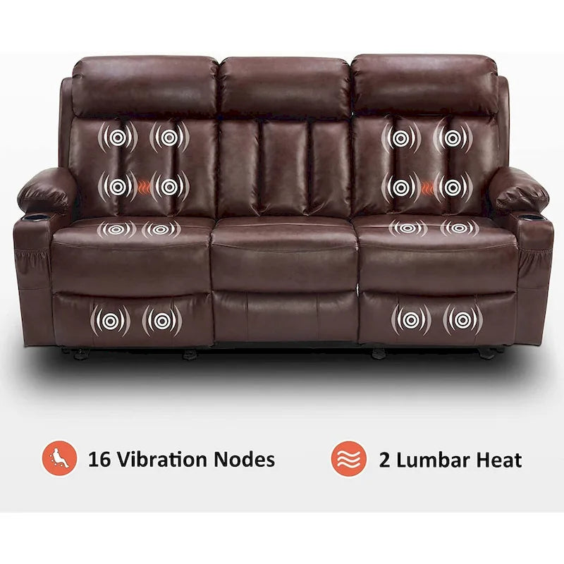 MCombo Faux Leather Electric Reclining Sofa with Heat and Massage - Models 6095/6075/6077