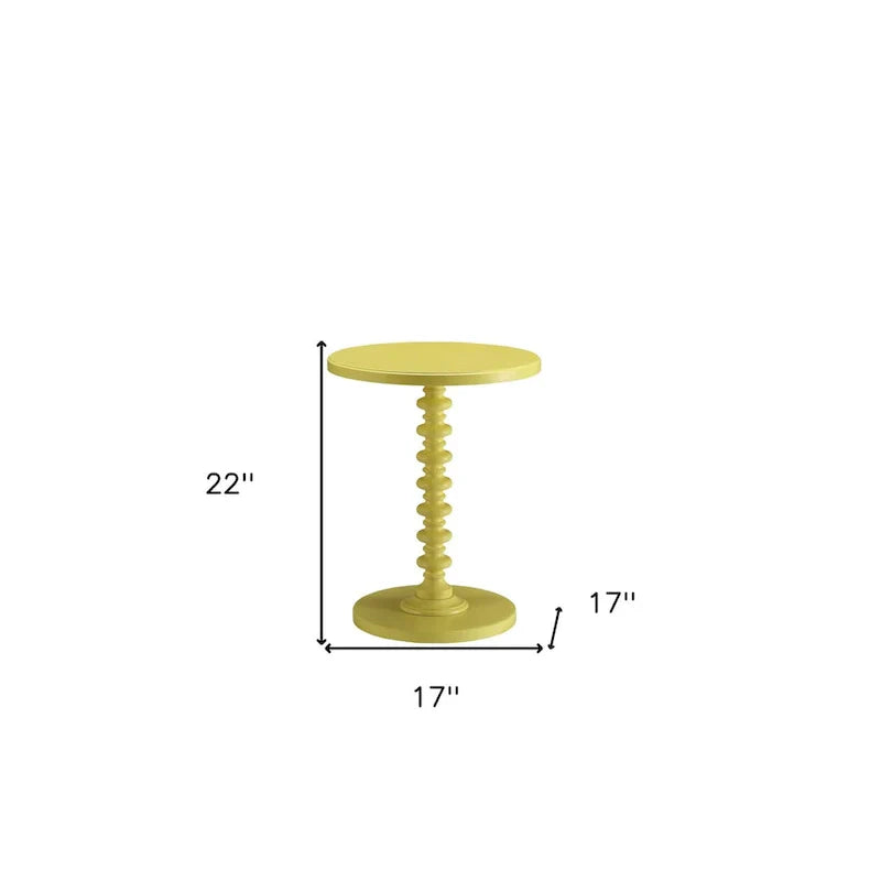 HomeRoots 22-Inch Yellow Wood Round Pedestal End Table