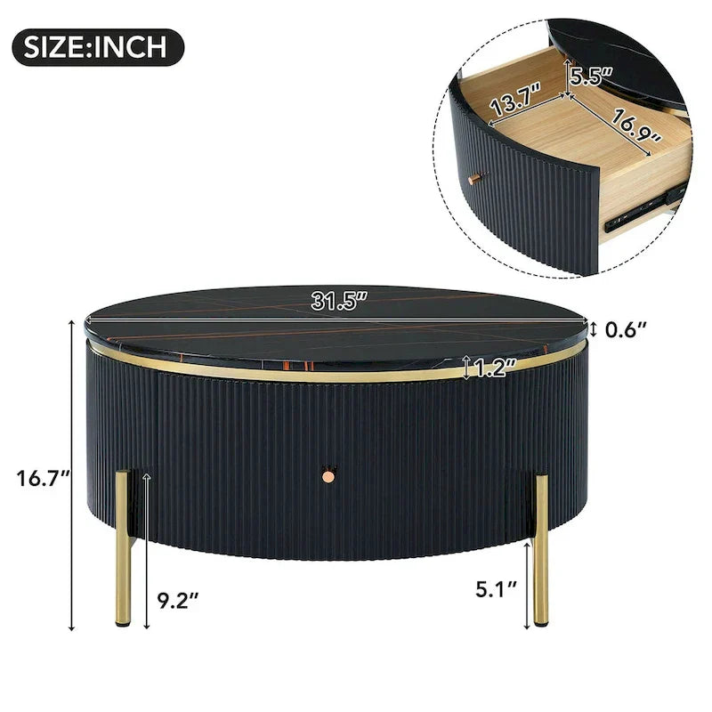 Merax Contemporary Round Coffee Table Featuring 2 Spacious Drawers