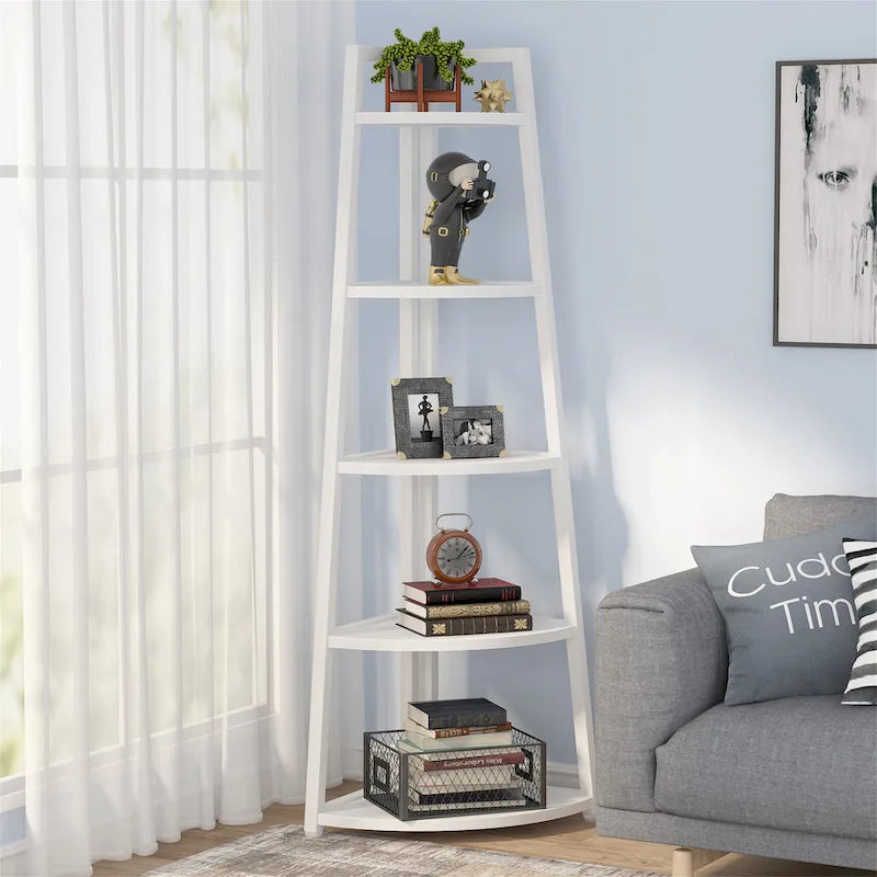 Rustic Brown 5-Tier Corner Shelf Storage Tower for Bathroom