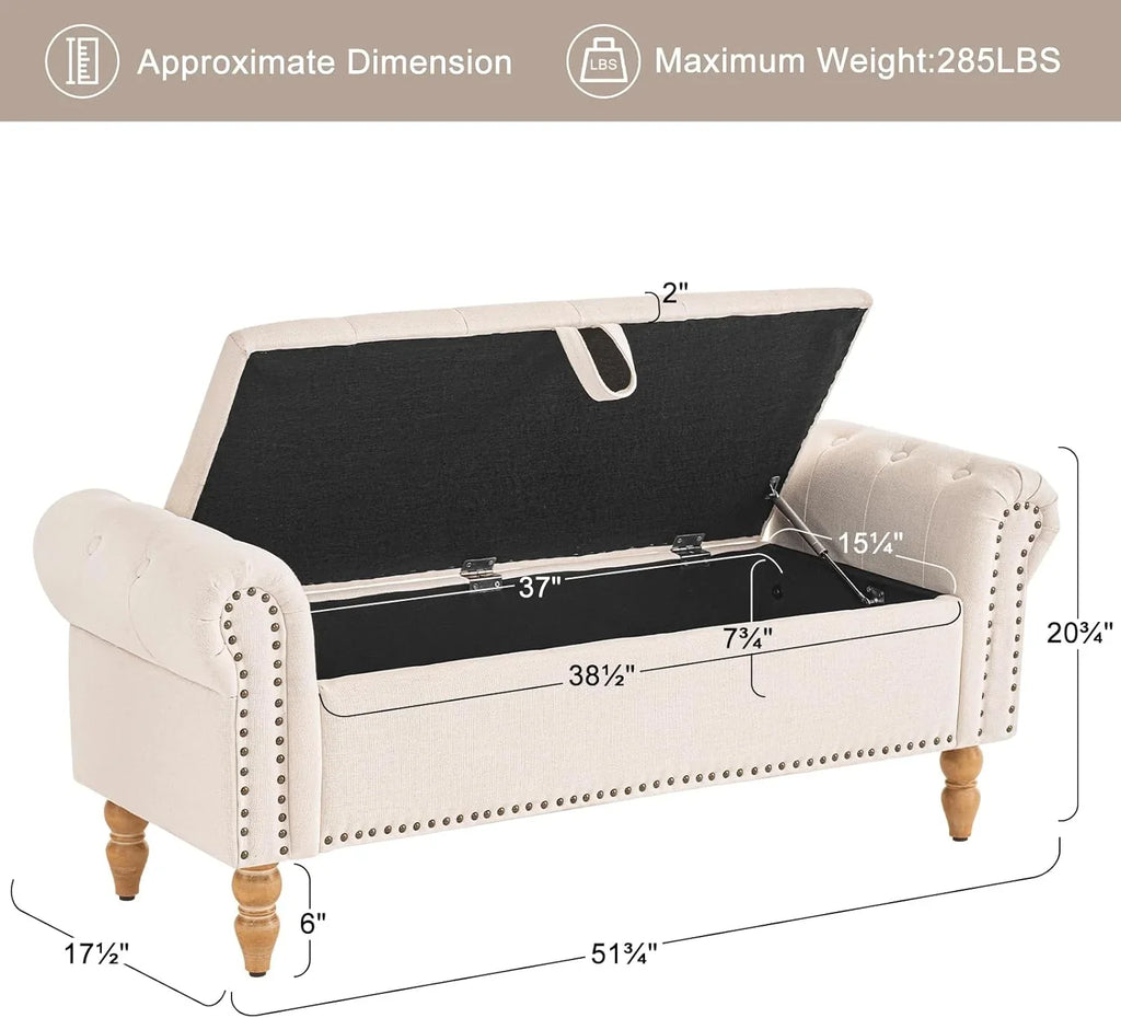 Furniliving Modern Storage Ottoman Bench, Sherpa Ottoman End of Bed Bench with Solid Wood Legs Upholstered Ottoman Benches with Storage Indoor Bench for Living Room with Rolled Arm, Entryway, White