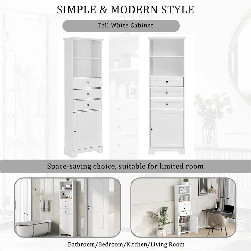 Merax Vertical Bathroom Storage Cabinet with 3 Drawers and Adjustable Shelves