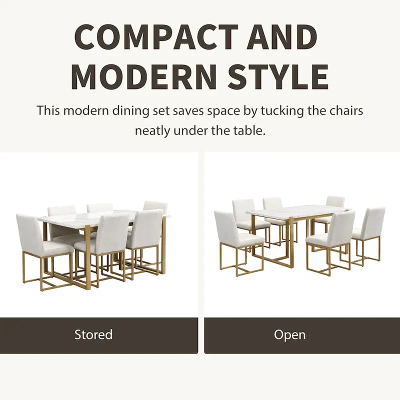 GDFStudio Carter Contemporary Rectangular Dining Set with Faux Marble Table and Six Upholstered Chairs