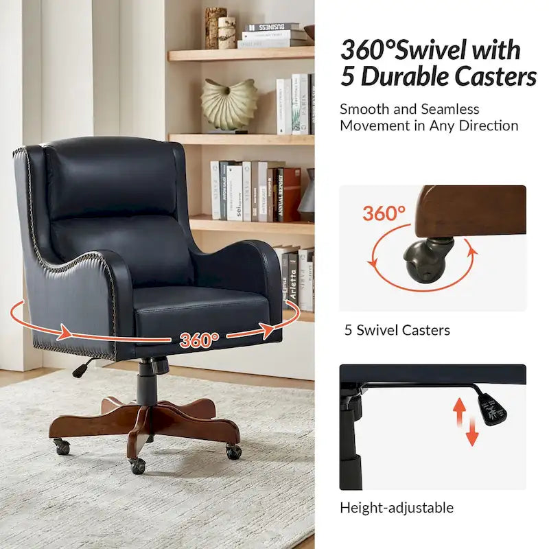HULALA HOME Pete Adjustable Height Faux Leather Swivel Executive Chair with Tilt Mechanism