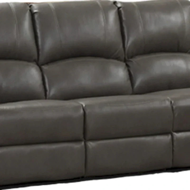 Gray Leather Lizzy Sofa and Loveseat Set with Manual Reclining and Solid Wood Frame