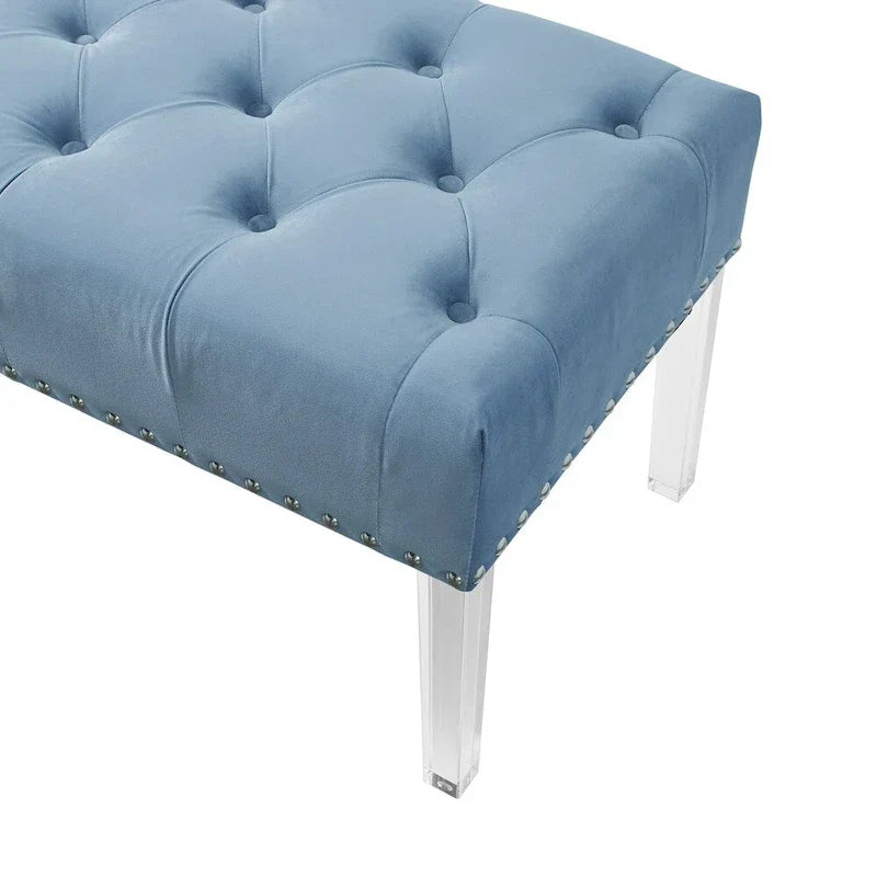 Roundhill Furniture Valley Velvet Upholstered Bench with Button Tufting and Acrylic Legs