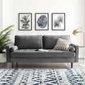 Mid Century Velvet Sofa with Tufted Back and Wooden Legs