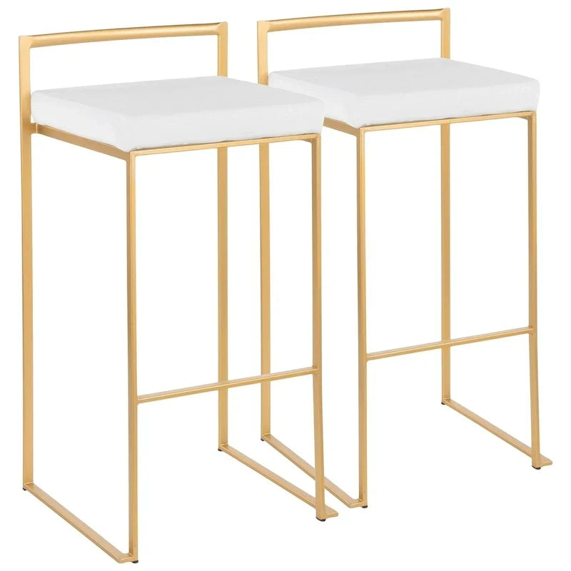 Set of 2 Stackable Gold Bar Stools with Silver Orchid Forest Finish