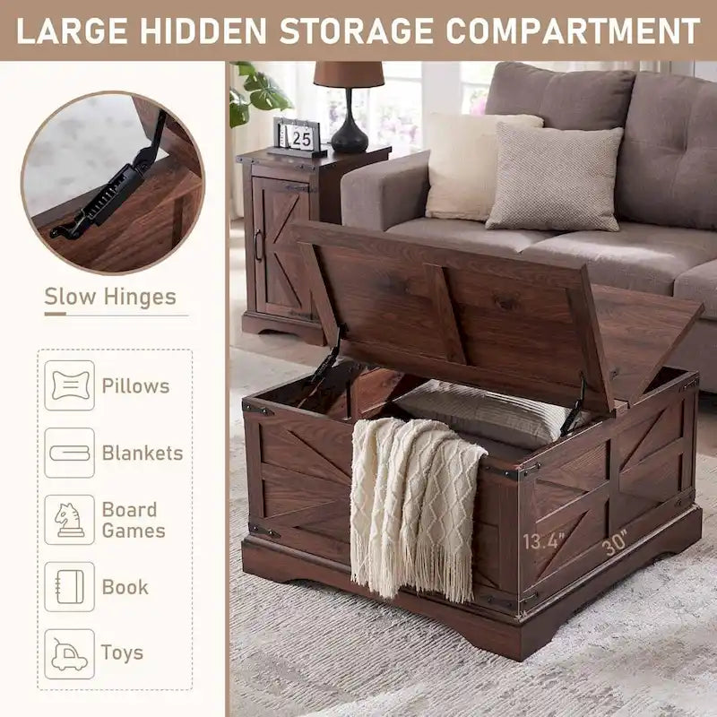 Rustic Square Wood Coffee Table for Living Room - Farmhouse Style