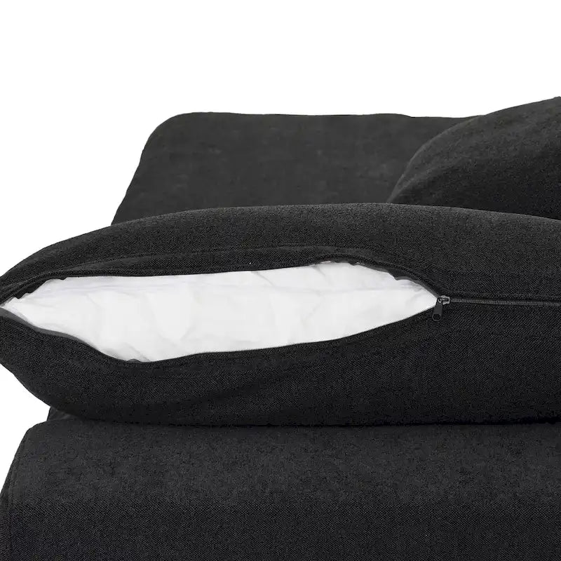 Sectional Couch with L-Shaped Design and Linen Upholstery, Featuring Multiple Cushions