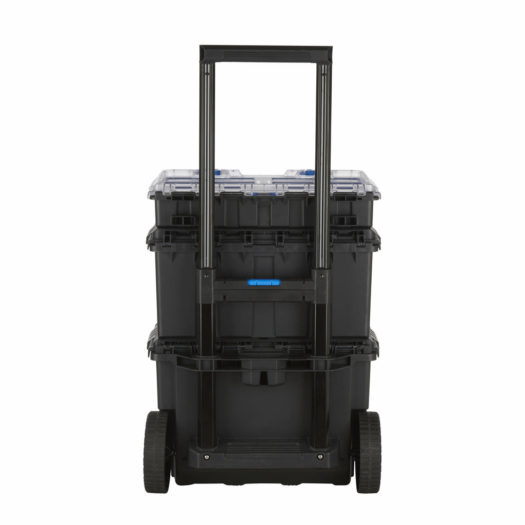 HART Stack System Mobile Tool Box, Modular Storage with Wheels, Telescopic Handle, Black & Blue
