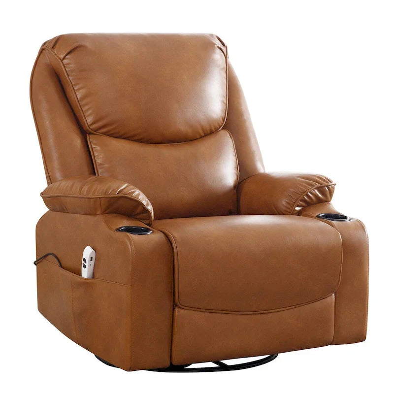 HOMYKA 34.2-Inch Wide Faux Leather Swivel Rocking Power Recliner Chair with USB Charging Port