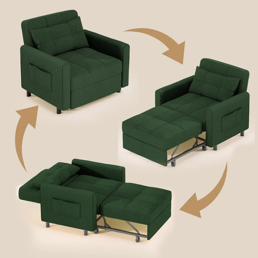 3-in-1 Adjustable Sleeper Sofa Bed, Pull Out Chair Sofa, Convertible Folding Bed for Living Room
