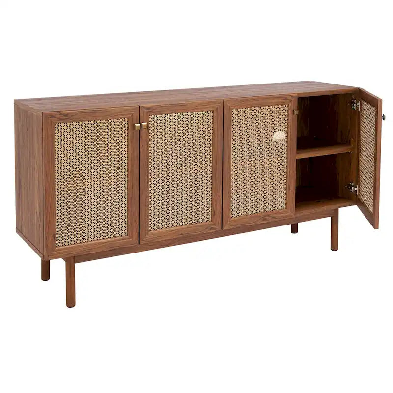 SAFAVIEH Micaela 63-Inch 4-Door Media TV Stand - Dimensions: 63.1" W x 16.3" D x 31.7" H