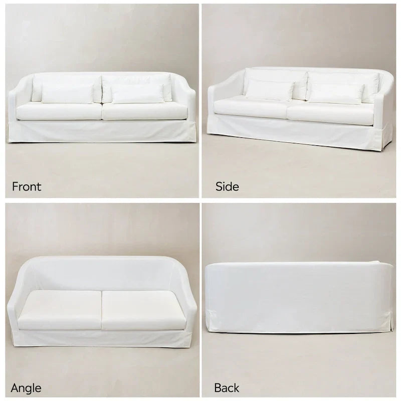 KINWELL 90W Linen Slipcovered 3-Seater Sofa with Skirt and 4 Pillows