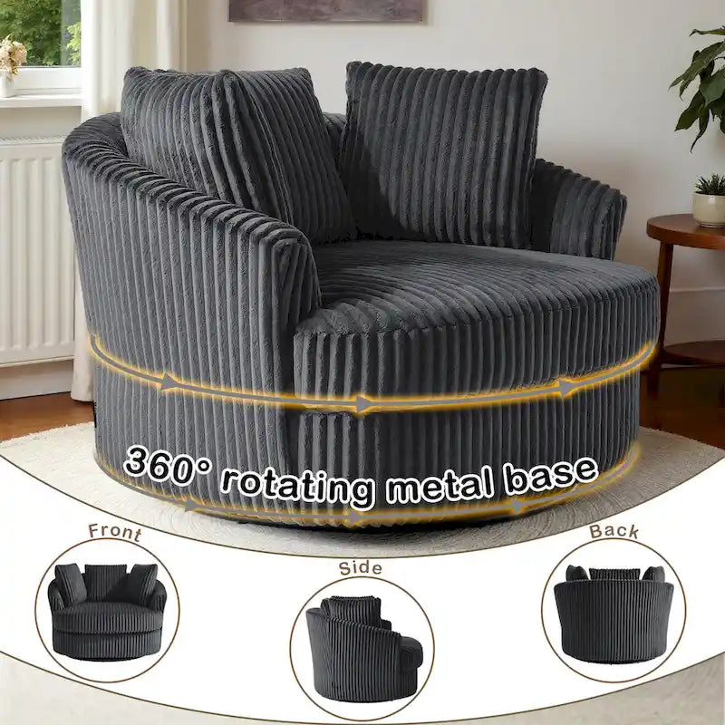 Set of 2 Oversized 43" Plush Corduroy Swivel Barrel Chairs with Cushions