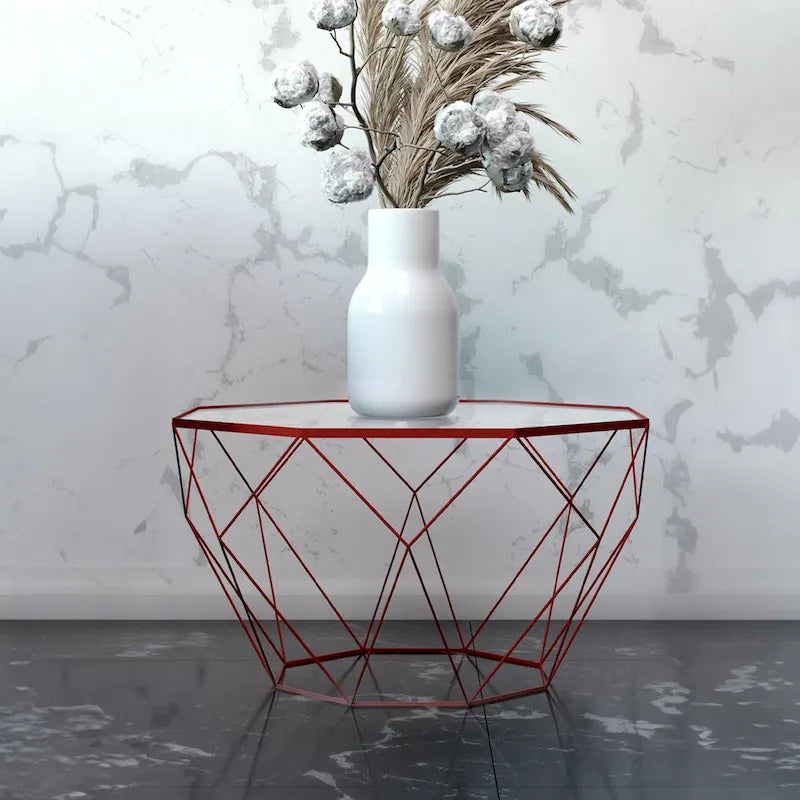 Malibu 22 Modern Octagonal Coffee Table with Tempered Glass Top and Durable Metal Geometric Base for Living Room or Office