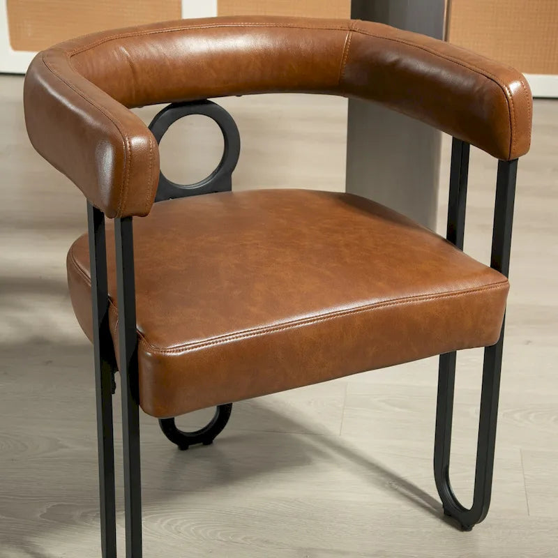 Set of 2 Contemporary PU Fabric Upholstered Barrel Accent Chairs - Stylish Dining and Living Room Armchairs