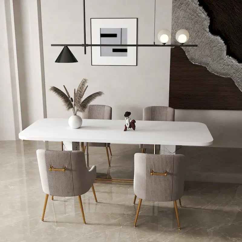 SEYNAR Set of 4 Modern Glam Boucle Velvet Dining or Vanity Chairs with Rear Handle