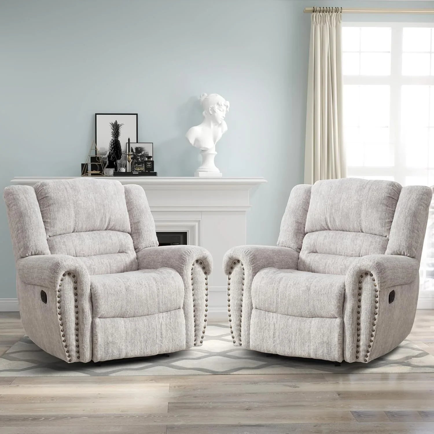 CANMOV Leather Recliner Chair, Classic and Traditional Manual Recliner Chair with Comfortable Arms and Back Single Sofa for Living Room, Nut Brown