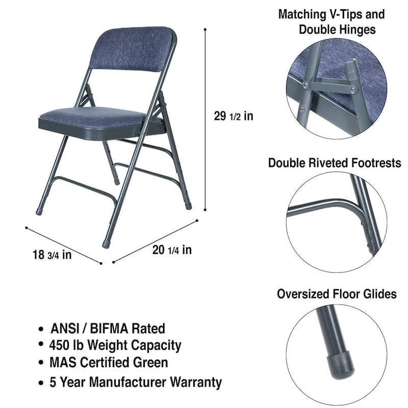 Hampden Furnishings Bernadine Collection Set of 4 Fabric Triple Brace Folding Chairs