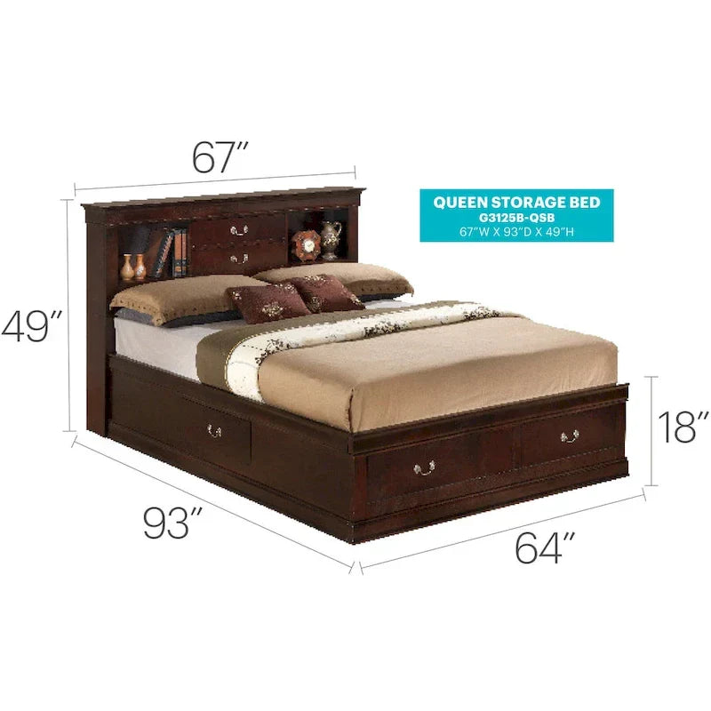 Louis Philippe Queen Platform Bed with Storage