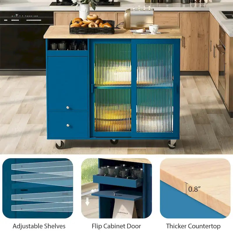 Merax Spacious Kitchen Island Cart with Adjustable Shelf and Dual Drawers