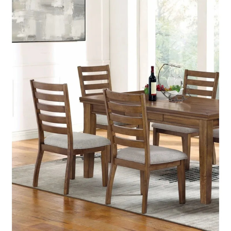 Set of 2 Walnut and Light Gray Ladder Back Side Chairs