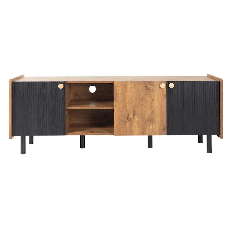 Mid-Century Modern TV Stand with 3 Cabinets - Media Console for TVs up to 70 inches, Stylish Entertainment Center with Storage for Living Room