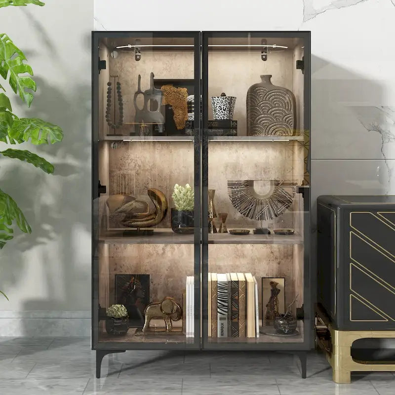 Glass-Door Display Storage Cabinet with LED Lighting