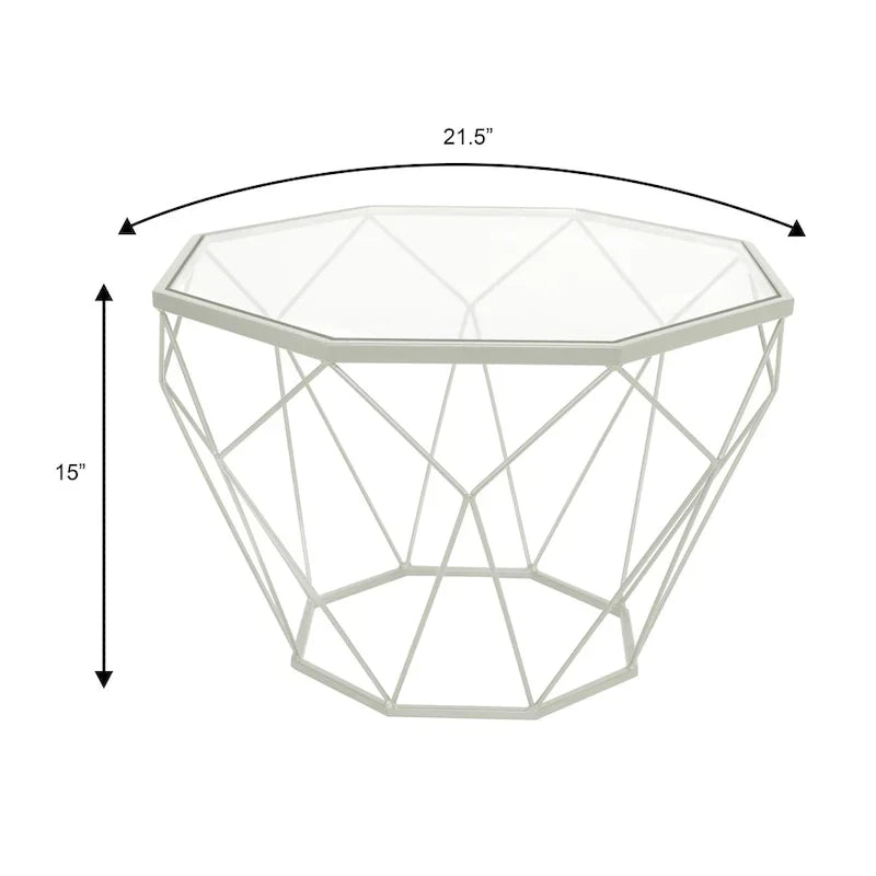 Malibu 22 Modern Octagonal Coffee Table with Tempered Glass Top and Durable Metal Geometric Base for Living Room or Office