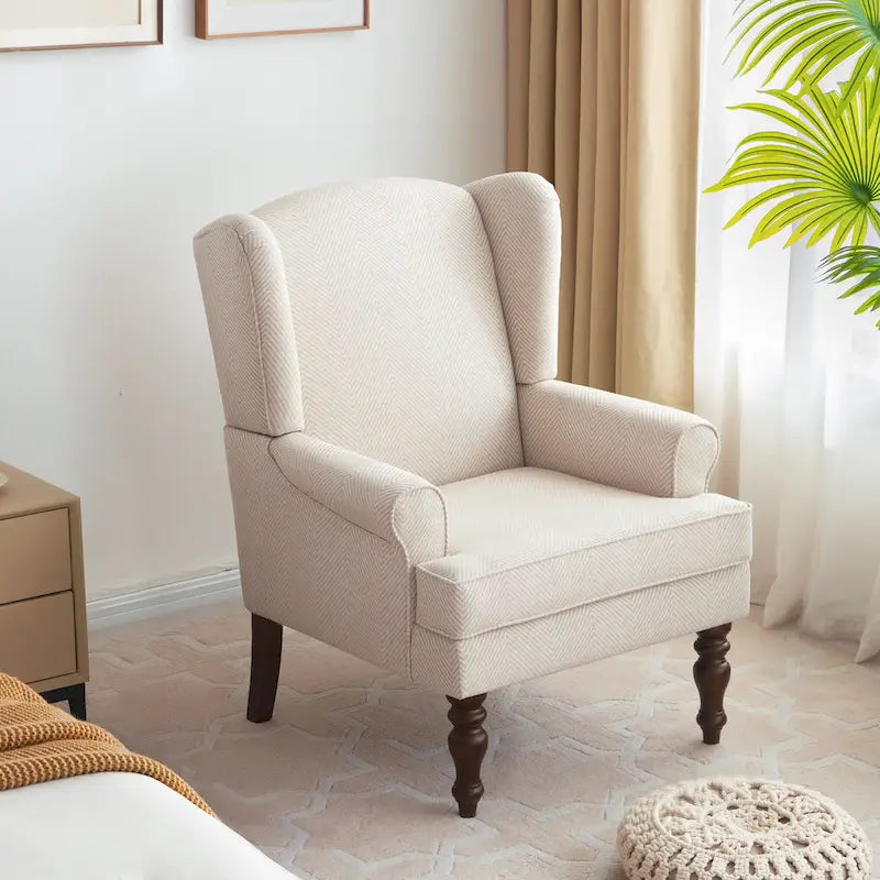 Set of 2 Accent Armchairs with Turned Legs in Blue, Beige, and Grey