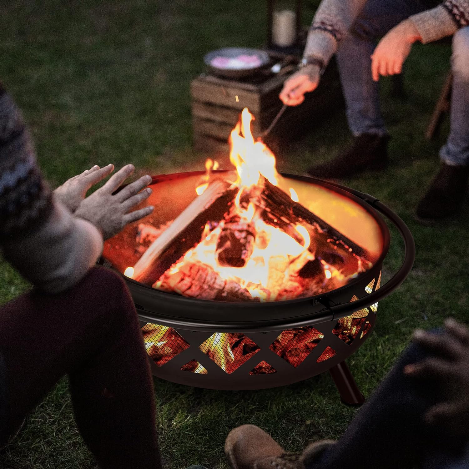 SUNCREAT 42�� Patio Fire Pit Wood Burning with Mesh Spark Screen, Bonfire Outdoor firepit with Fireplace Poker, Black