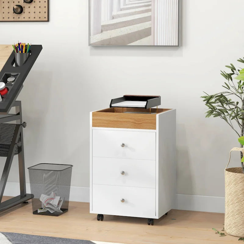 HOMCOM Mobile 3-Drawer Office Storage Cabinet with Removable Tray - Under-Desk Printer Stand on Wheels