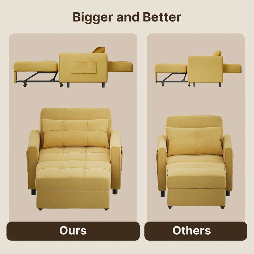 3-in-1 Adjustable Sleeper Sofa Bed, Pull Out Chair Sofa, Convertible Folding Bed for Living Room