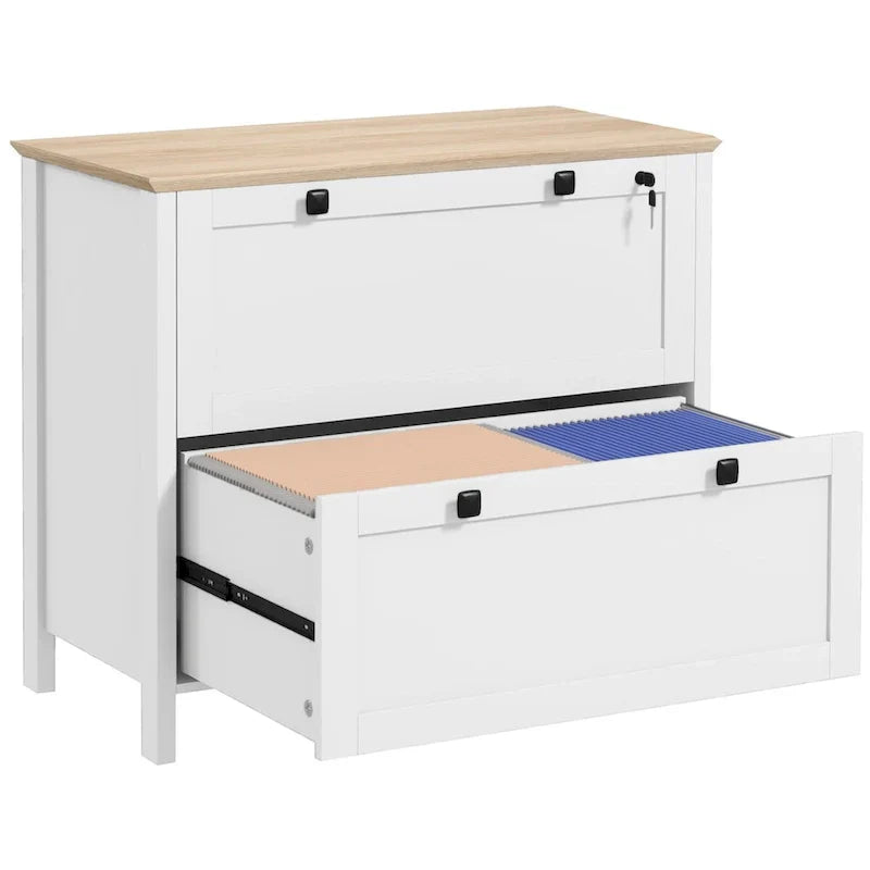 HOMCOM 2-Drawer Lateral File Cabinet with Lock and Adjustable Hanging Bar for Letter and A4 Files – Ideal for Home Office
