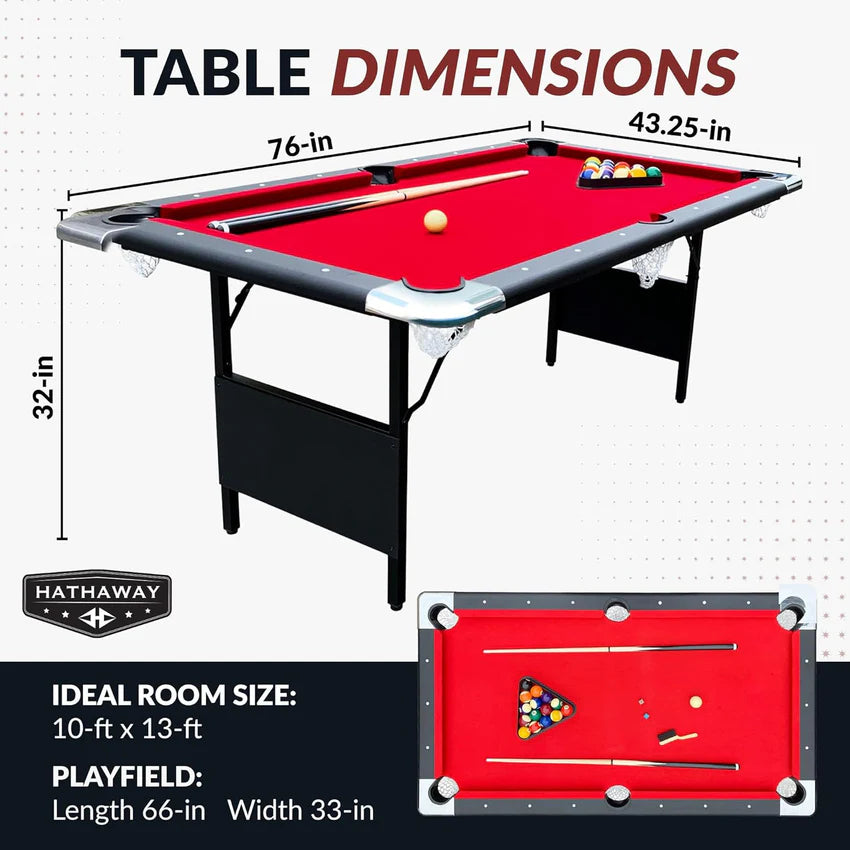 2025 Hathaway Fairmont 6 Ft Portable Pool Table, Adults Folding Billiards Tables for Game Room with Easy Foldable Storage, Includes Full Set of Billiard Balls, Cues, Chalk & Brush